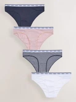 Roze/blauw gestreept - 4 Katoenen slipjes met logotailleband