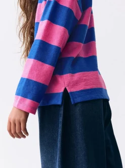 Roze/blauw gestreept - Getextureerde top met lange mouwen (3-16jr)