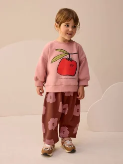 Roze/bruine tomaat - Set van sweatshirt en joggingbroek met rechte wijde pijpen (3mnd -7jr)
