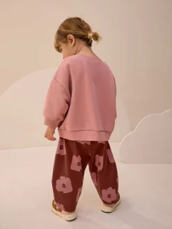 Roze/bruine tomaat - Set van sweatshirt en joggingbroek met rechte wijde pijpen (3mnd -7jr)
