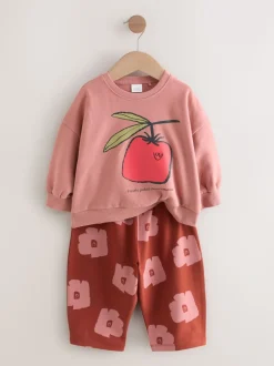 Roze/bruine tomaat - Set van sweatshirt en joggingbroek met rechte wijde pijpen (3mnd -7jr)