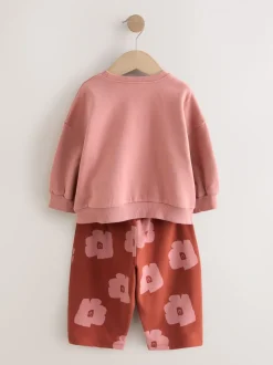 Roze/bruine tomaat - Set van sweatshirt en joggingbroek met rechte wijde pijpen (3mnd -7jr)
