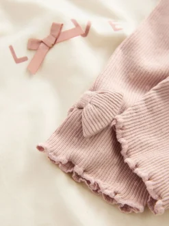 Roze/crème - 3 -delige babyset met bontgilet, top en leggings (0mnd -2jr)