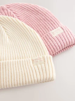 Roze/crème - Set van 2 gebreide babymutsen met kabelpatroon (0mnd-2jr)