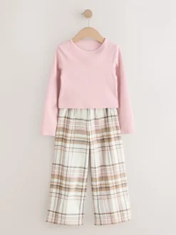 Roze/crème - Set van 2 geweven pyjamabroeken (3-16jr)