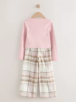 Roze/crème - Set van 2 geweven pyjamabroeken (3-16jr)