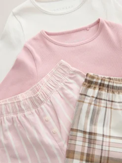Roze/crème - Set van 2 geweven pyjamabroeken (3-16jr)