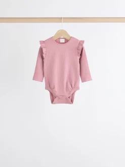 Roze/crème - Verpakking van 4 babyrompers met lange mouwen en ruches (0mnd-2jr)
