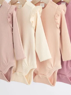Roze/crème - Verpakking van 4 babyrompers met lange mouwen en ruches (0mnd-2jr)