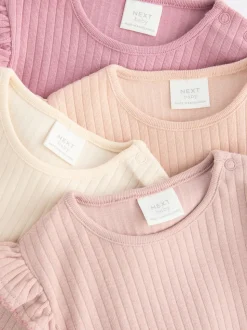 Roze/crème - Verpakking van 4 babyrompers met lange mouwen en ruches (0mnd-2jr)