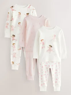 Roze/crème ballerina - Knus pyjama met lange mouwen 3 Pack (9maanden -12jaar)