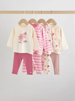 Roze/crème bloem - Baby set van top met Lange mouwen en Leggings 8 Pieces (0mnd -2jr)