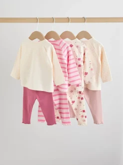 Roze/crème bloem - Baby set van top met Lange mouwen en Leggings 8 Pieces (0mnd -2jr)