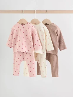 Roze/crème/bruine print - 6 -delige set van top met lange mouwen en leggings (0mnd -3jr)