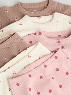 Roze/crème/bruine print - 6 -delige set van top met lange mouwen en leggings (0mnd -3jr)
