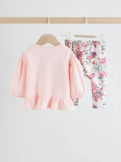 Roze/crèmekleurig met bloemenprint - Baby Strik Sweater en Leggings Set 2 Pieces (0mnd-2jr)