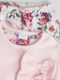 Roze/crèmekleurig met bloemenprint - Baby Strik Sweater en Leggings Set 2 Pieces (0mnd-2jr)