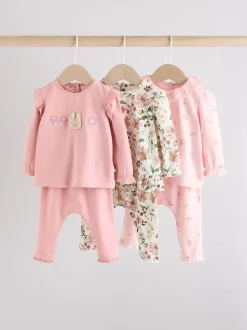 Roze/crème/konijnfiguur - 6 -delige set van top met lange mouwen en leggings (0mnd -3jr)