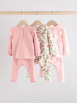 Roze/crème/konijnfiguur - 6 -delige set van top met lange mouwen en leggings (0mnd -3jr)