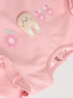 Roze/crème/konijnfiguur - 6 -delige set van top met lange mouwen en leggings (0mnd -3jr)