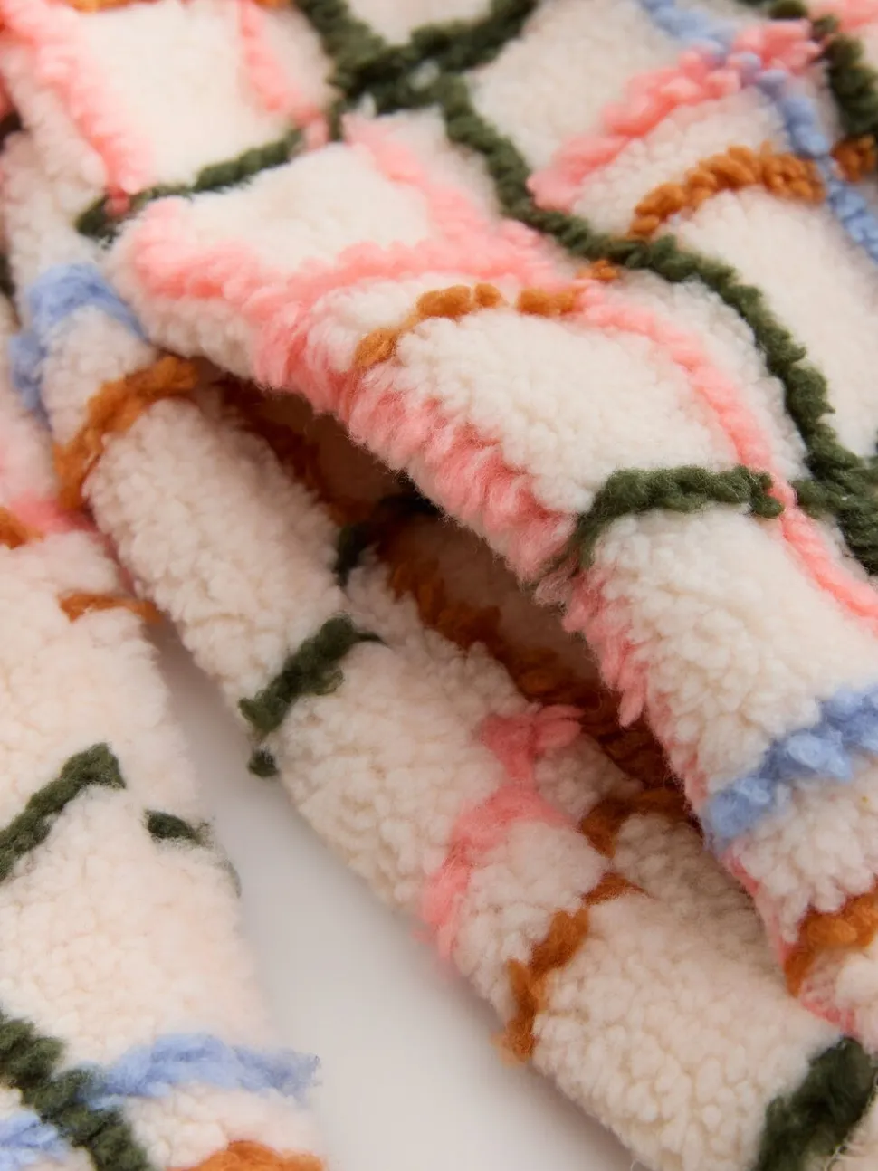 Roze/ecru geruit - Soft Touch Knusse Teddy Borg Kwartrondrits Fleece
