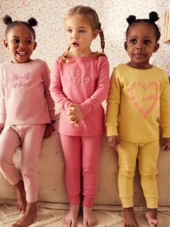 Roze/geel met slogan - Verpakking van 3 knusse pyjama's met print (9 mnd - 12 jr)