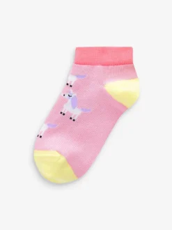 Roze/grijs/paars - Verpakking van 5 sneakersokken met eenhoornprint en hoog katoengehalte