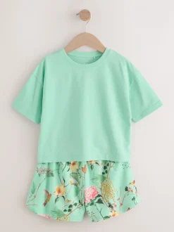 Roze/groen met bloemenprint - Set van 3 pyjama's met short (3-16 jr)