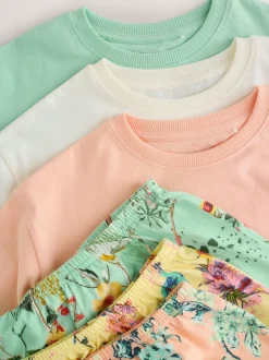 Roze/groen met bloemenprint - Set van 3 pyjama's met short (3-16 jr)