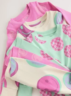 Roze/Groene glimlach - Verpakking van 3 knusse pyjama's (9 mnd-12 jr)