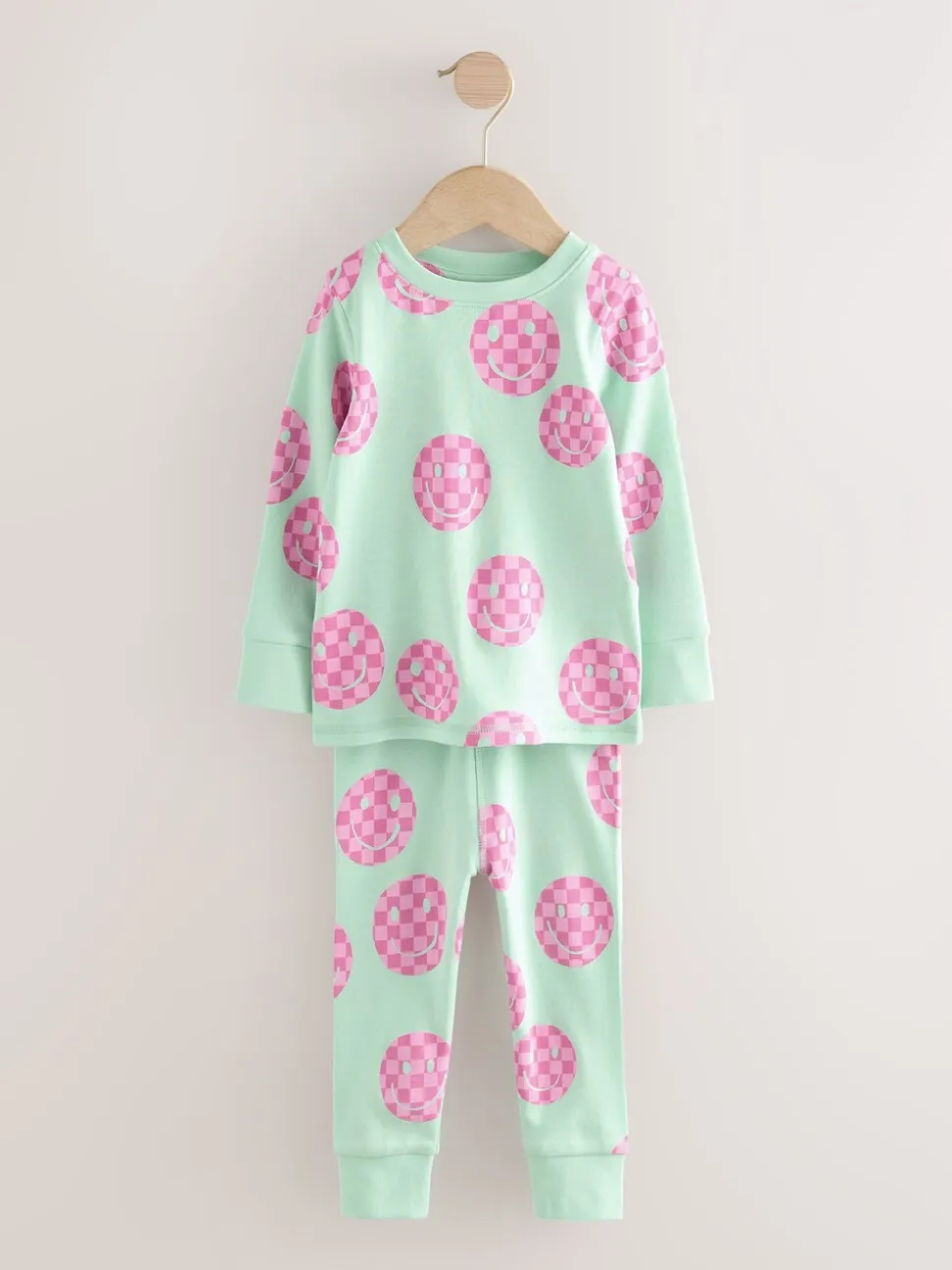Roze/Groene glimlach - Verpakking van 3 knusse pyjama's (9 mnd-12 jr)