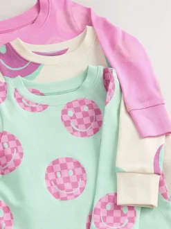 Roze/Groene glimlach - Verpakking van 3 knusse pyjama's (9 mnd-12 jr)