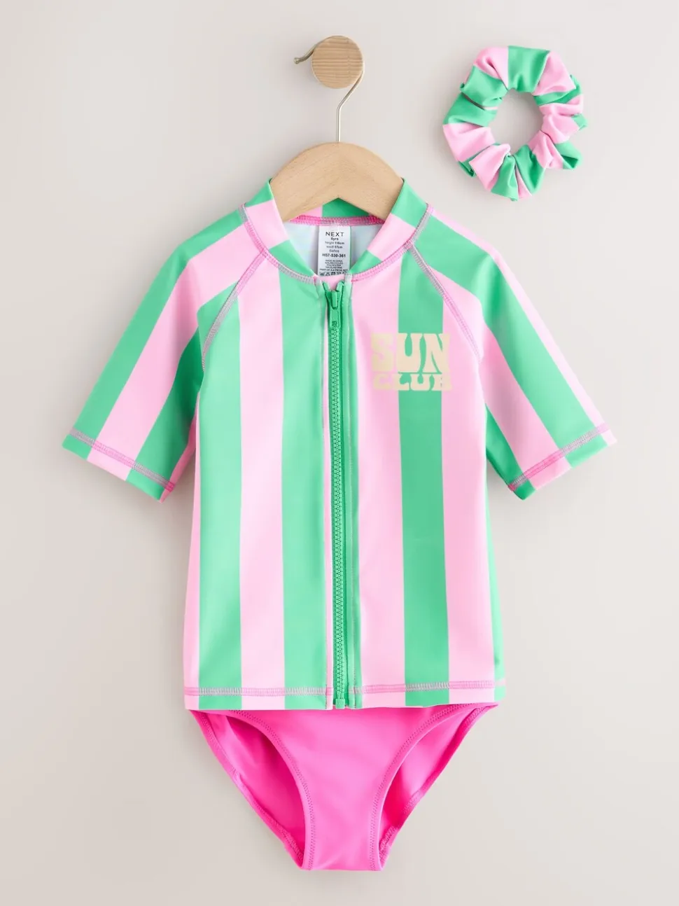Roze/groene strepen - Sunsafe Rash Vest Bikini And Scrunchie Swim Set (3-16yrs)