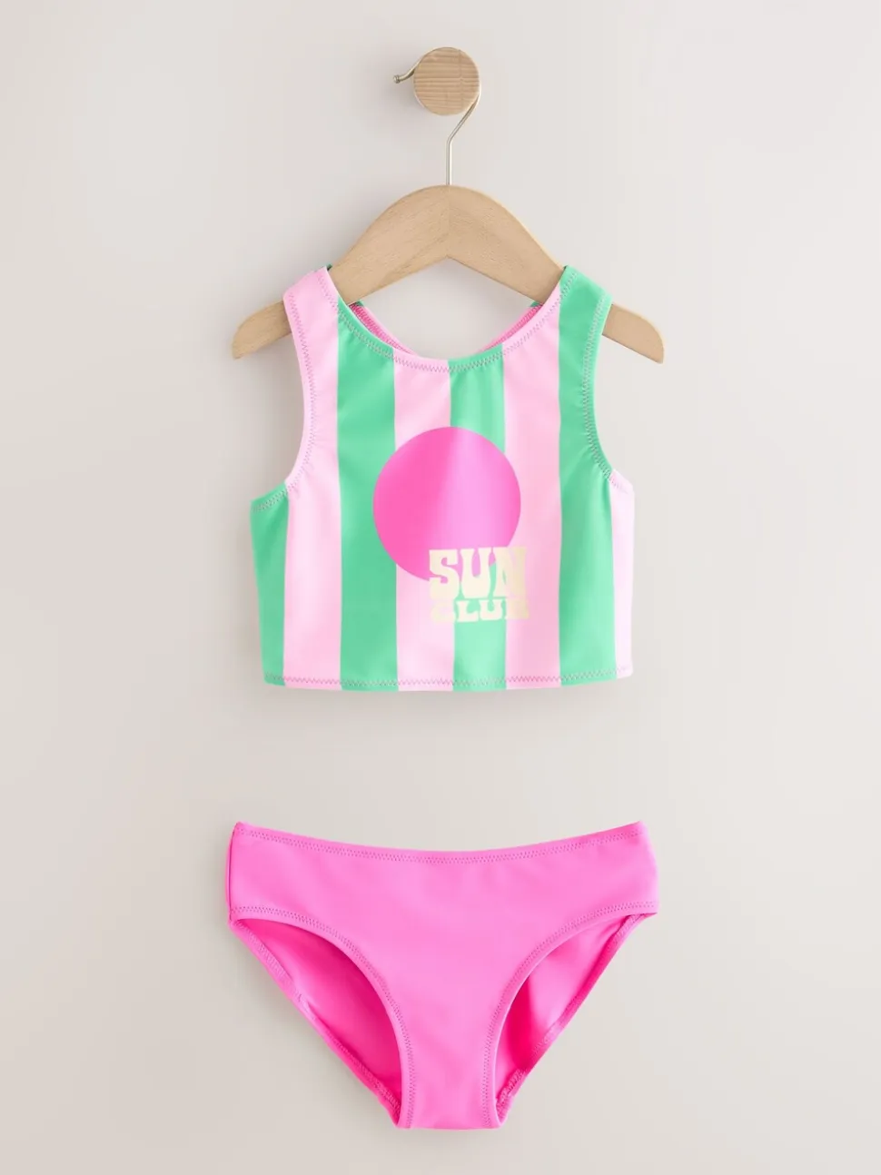 Roze/groene strepen - Sunsafe Rash Vest Bikini And Scrunchie Swim Set (3-16yrs)