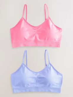 Roze/lila - Naadloze Cropped Tops 2 Pack met uitneembare, licht gewatteerde cups (7-16jaar)