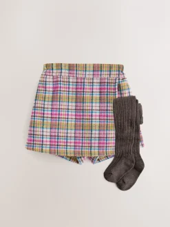 Roze/mink - Set van geruite rok en panty (3mnd -7jr)