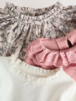 Roze/naturel - Geborduurde tops met lange mouwen (3mnd -7jr)