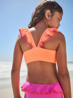 Roze/oranje - Bikini met ruches (3-16jaar)