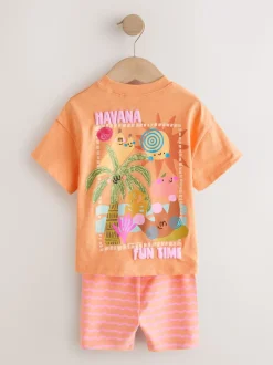 Roze/oranje - Top & Cycle Shorts Set 2 Pack (3mths-7yrs)