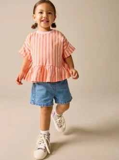 Roze/oranje gestreept - T-shirt met peplum en korte mouwen (3mnd -7jr)