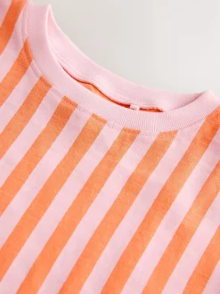 Roze/oranje gestreept - T-shirt met peplum en korte mouwen (3mnd -7jr)