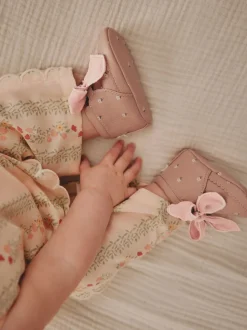 Roze-roestbruin - Babylaarzen met bloemenprint (0-18 mnd)