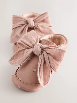 Roze-roestbruin - Babylaarzen met bloemenprint (0-18 mnd)
