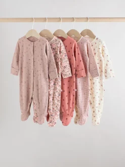 Roze/roestbruin met fijne bloemenprint - Set van 5 babypyjama's (0-2jr)