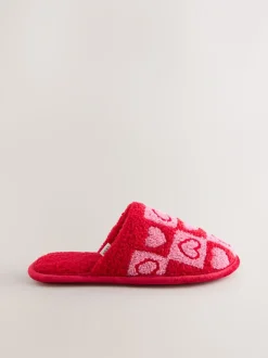 Roze/rood - Borg Mule Check Heart Slippers