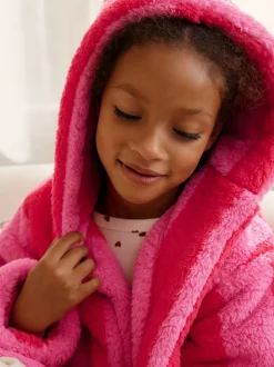 Roze/rood gestreept - Teddy fleece kamerjas (9mnd -16jr)
