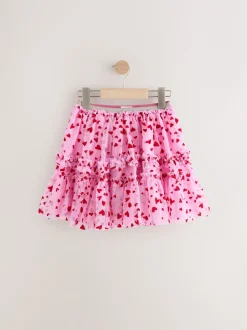 Roze/rood met hart - Pull On Mesh Skirt (3-16yrs)
