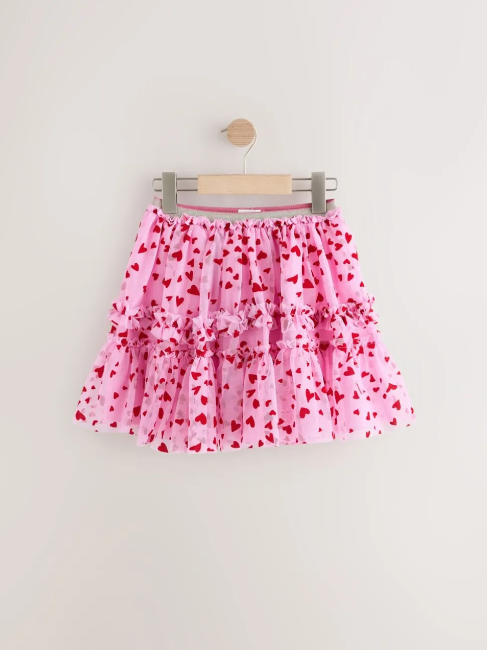 Roze/rood met hart - Pull On Mesh Skirt (3-16yrs)