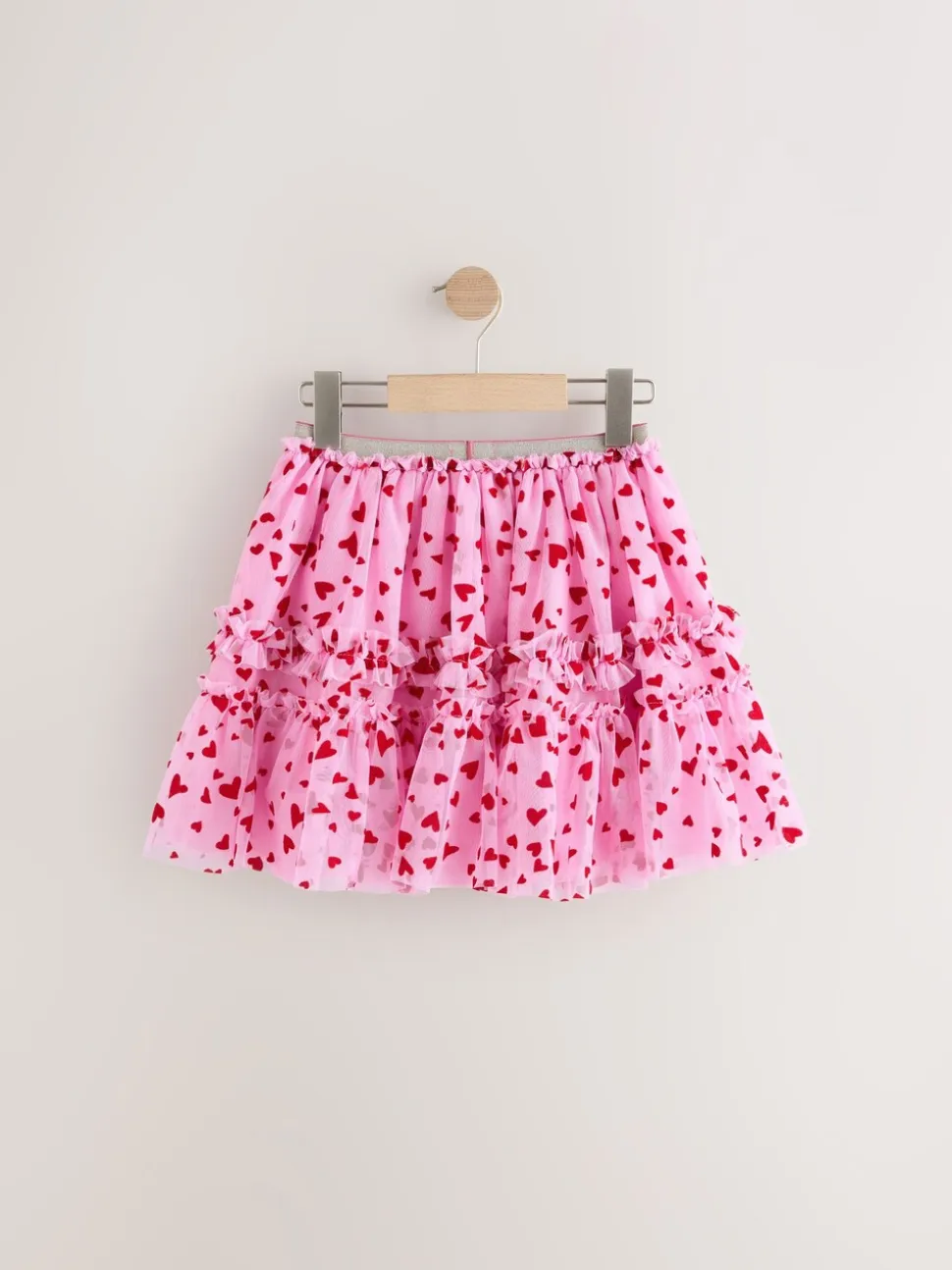 Roze/rood met hart - Pull On Mesh Skirt (3-16yrs)