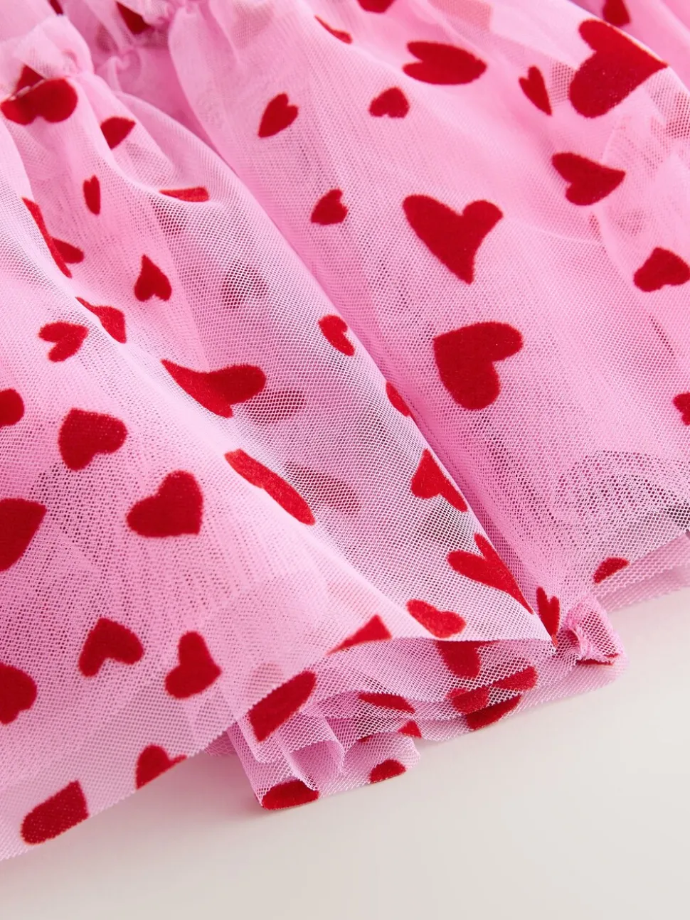 Roze/rood met hart - Pull On Mesh Skirt (3-16yrs)